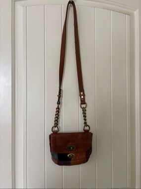 Fossil Brown Patchwork Leather Crossbody with Chain Strap